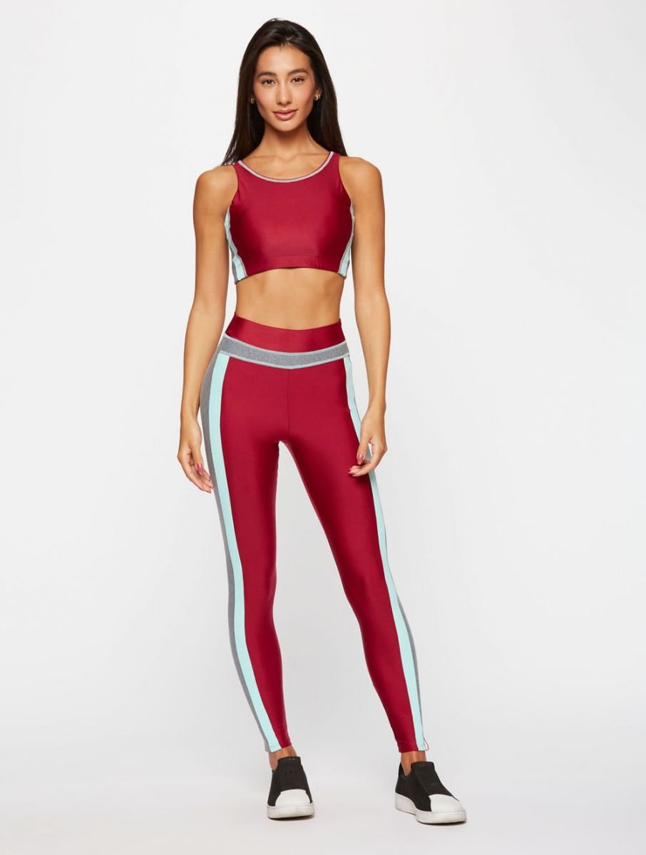 Conjunto Top Alça Reta e Legging Lisa Runner - Body For Sure - Vinho_(Castanha)
