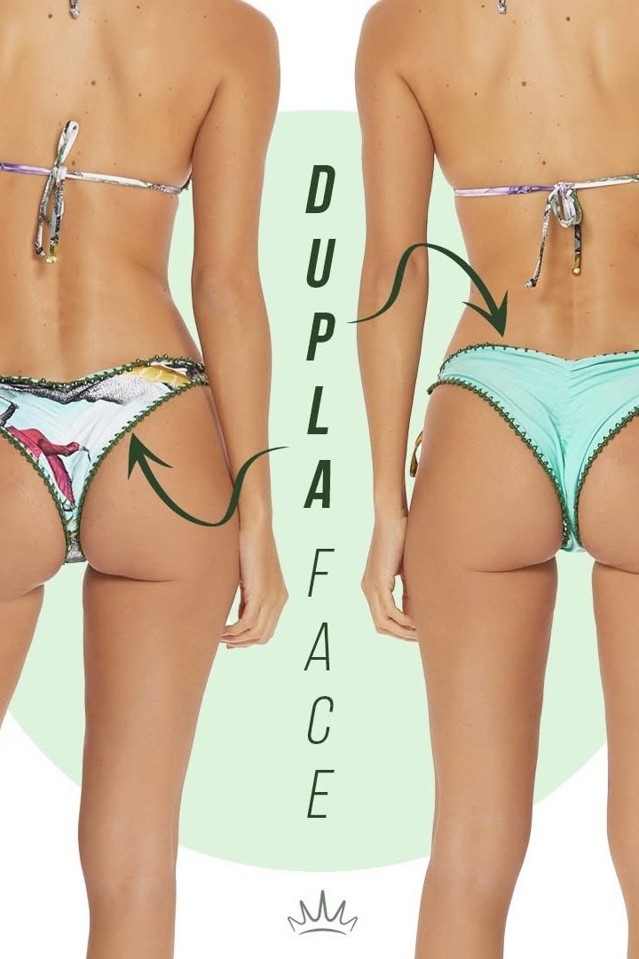 Biquíni Cortininha Dupla Face Bordado Mangue - Aquária