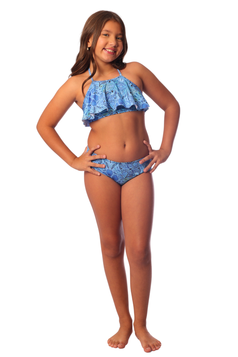 Biquíni Infanto Juvenil Top com Babado - Ceci e Solenza - Azul_Claro_Estampado
