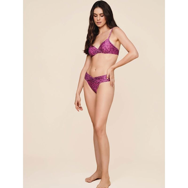 Biquíni Top Meia Taça Com Bojo Removível + Tanga Faixa Estampada Lovina - Cia Marítima