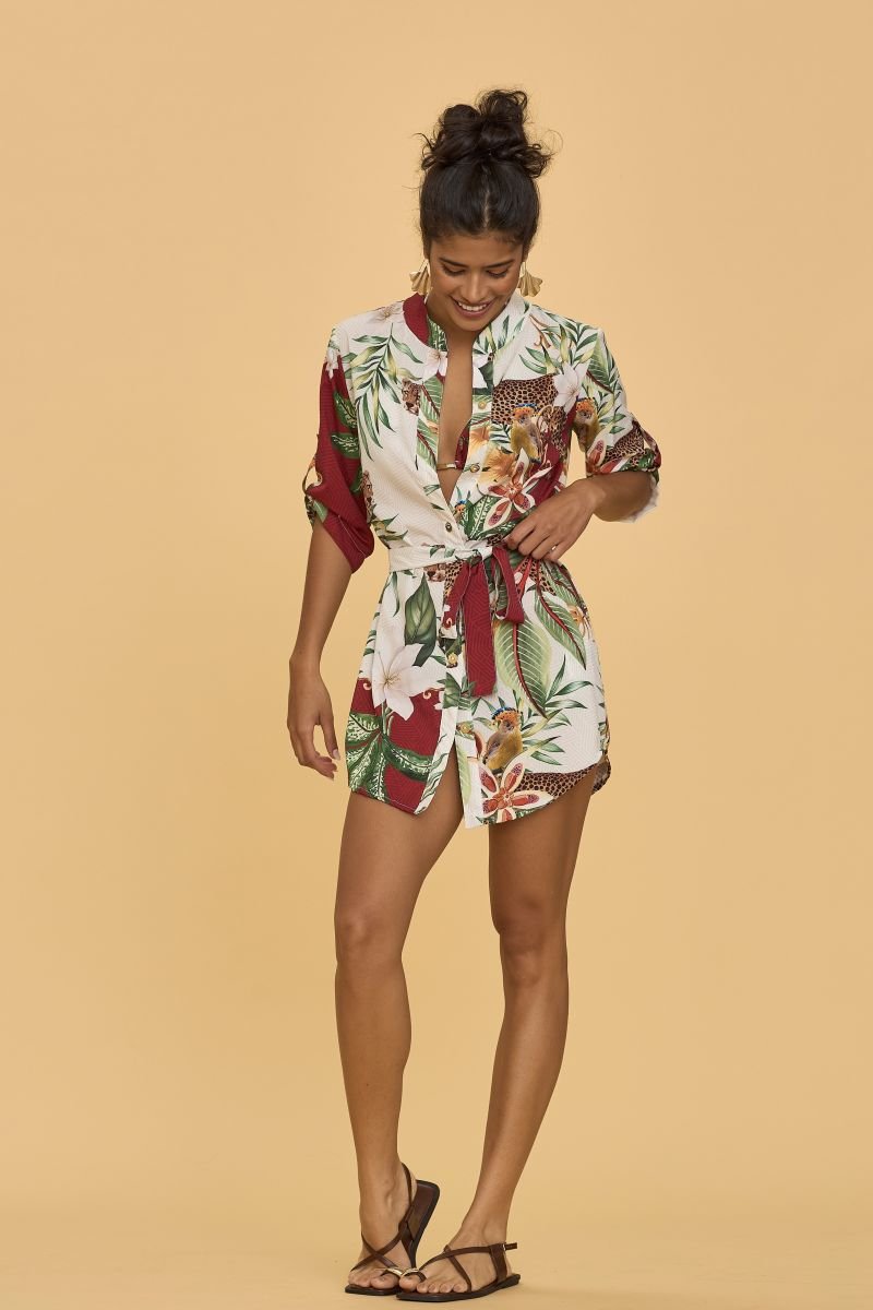 Camisa Com Manga Savana Brasileira - Aquária - Off_White_Estampado