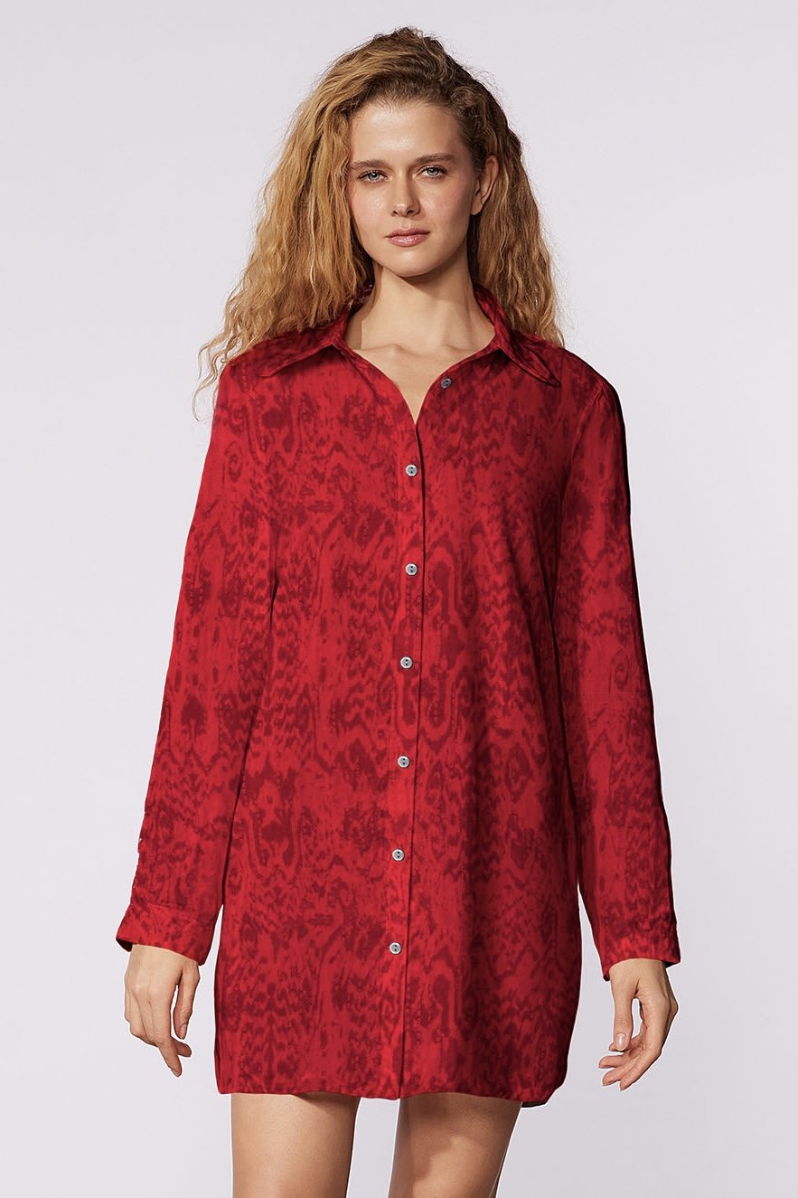 Camisa Estampada Paysage - Cia Marítima - Vermelho_Estampado