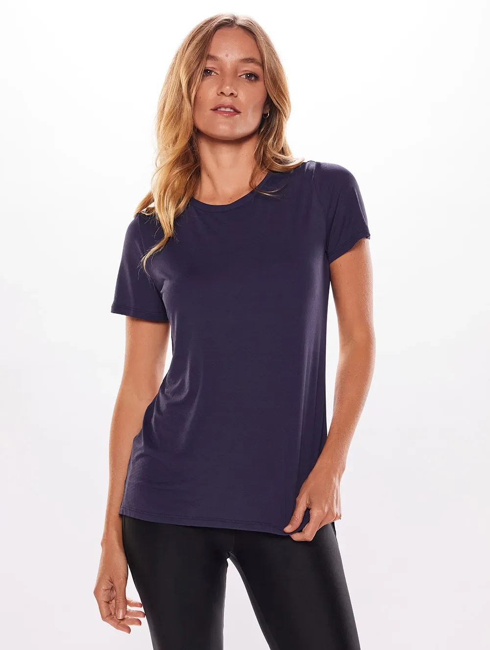 Camiseta Manga Curta Lisa Essentials Comprida - Body For Sure - Azul_Escuro_Marinho