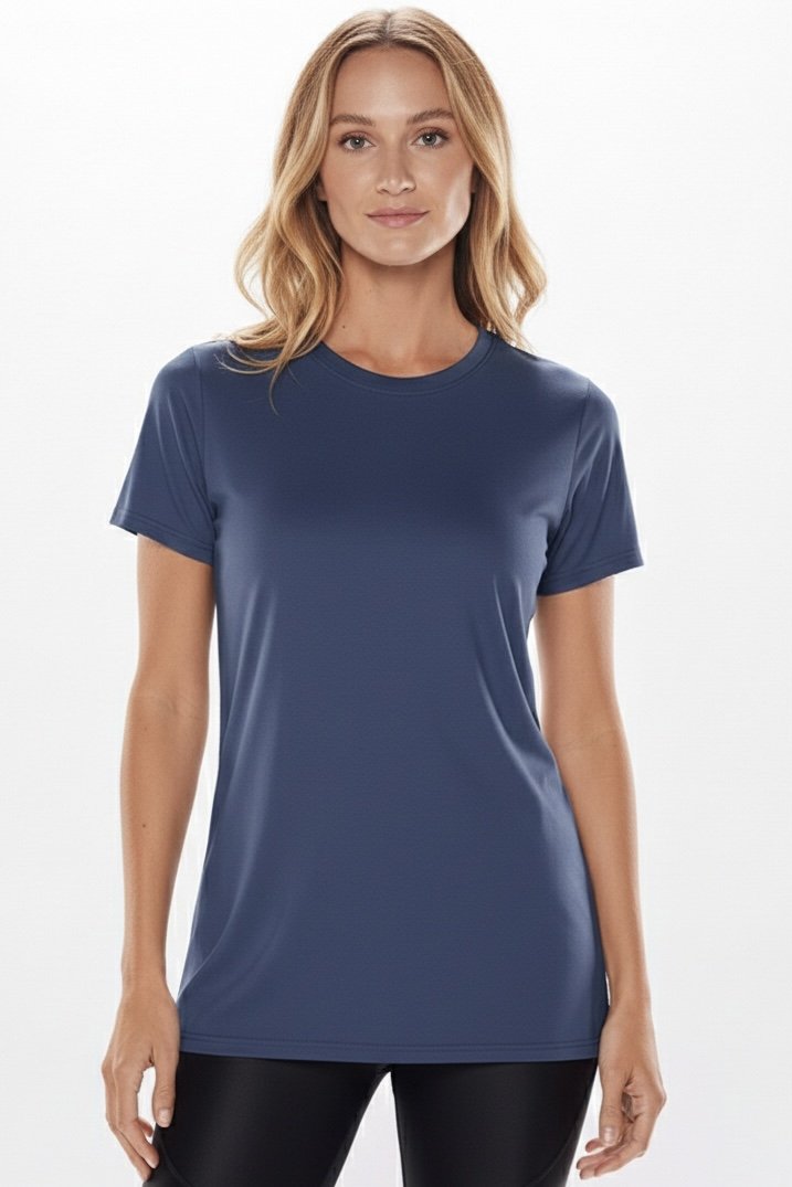 Camiseta Manga Curta Lisa Essentials Comprida - Body For Sure - Azul_Jeans