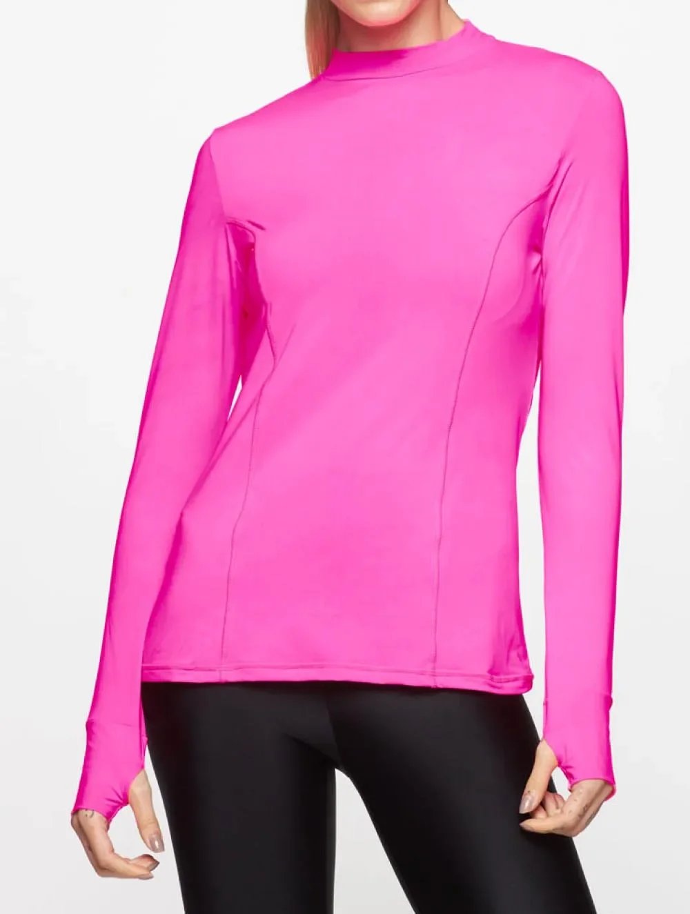 Camiseta Manga Longa Com Gola Alta U.V - Body For Sure - Rosa_Pink_Flúor