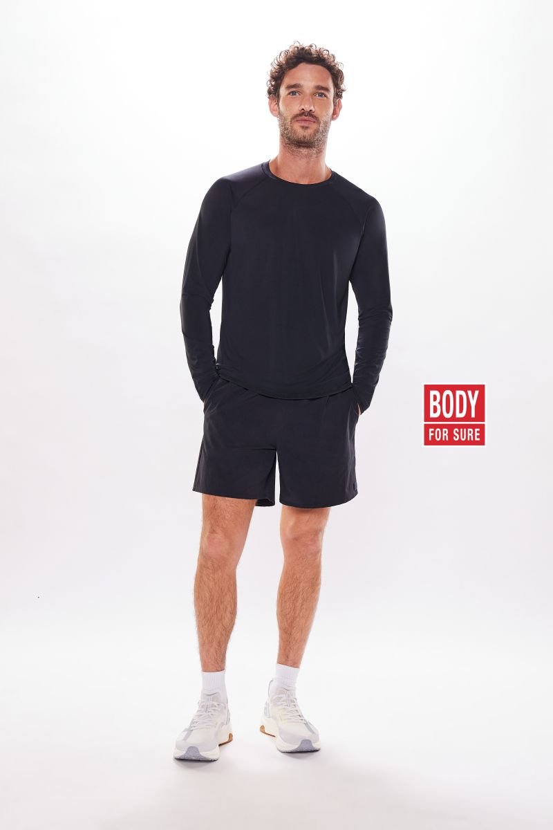 Camiseta Manga Longa Lisa U.V Masculino - Body For Sure - Preto