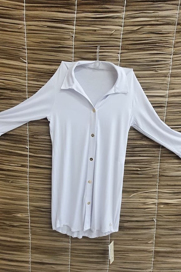 Chemise com Abertura Total por Botão com Manga 7/8 - Mar Rio - Branco