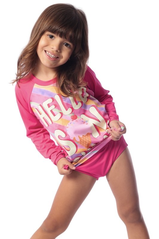 Conjunto Infantil Blusa UV50+ Estampada com Tanga - Ceci - Rosa_Estampado