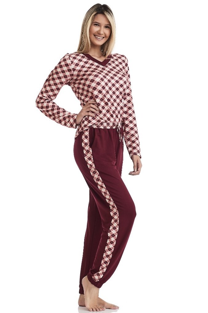Conjunto Pijama Calça Xadrez Vinho - Clér - Xadrez