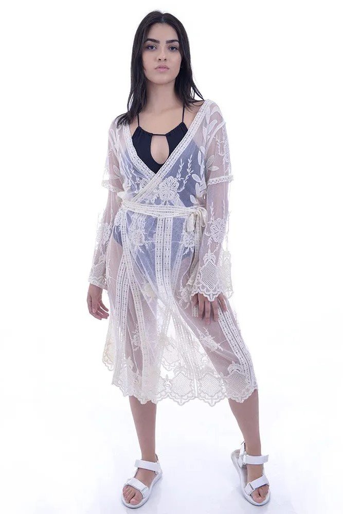 Kimono Tule Bordado Flores - SB
