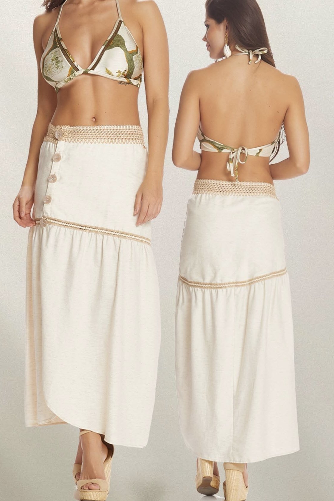 Saia com botões linho e viscose - Aquária