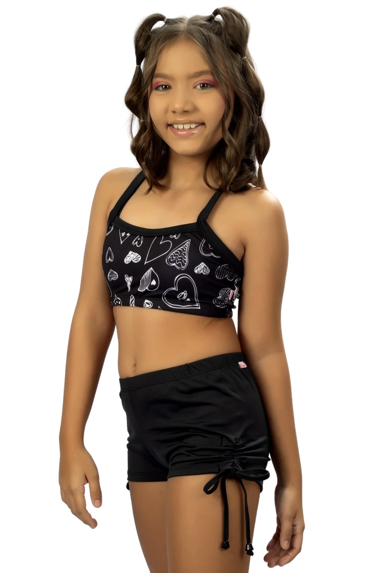 Short Teen com Proteção UV50 e Detalhes na Lateral - Solenza - Preto