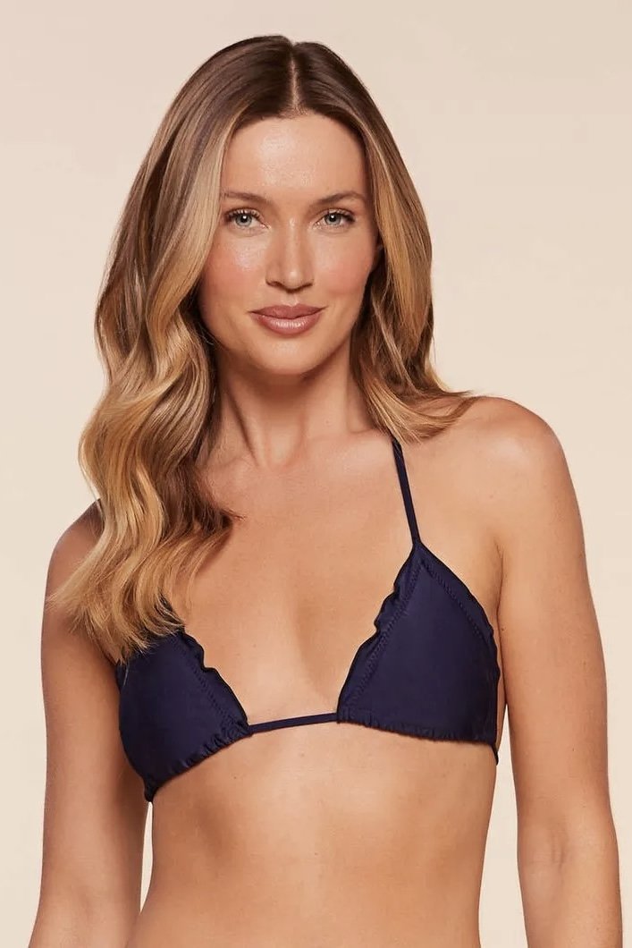 Top Cortininha Ruffle Lisos - Água Doce - Azul_Escuro_Marinho