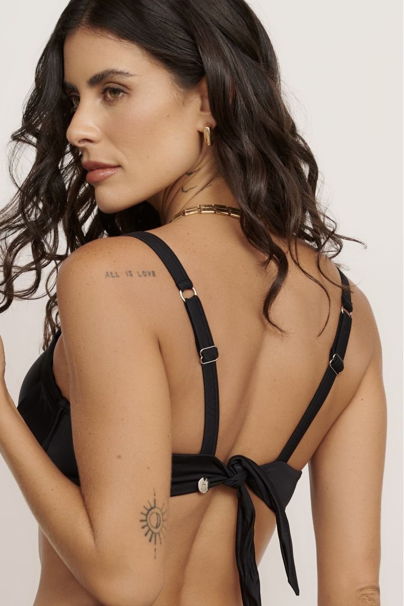 Top Meia Taça Drapeado Preto Classic - Belles