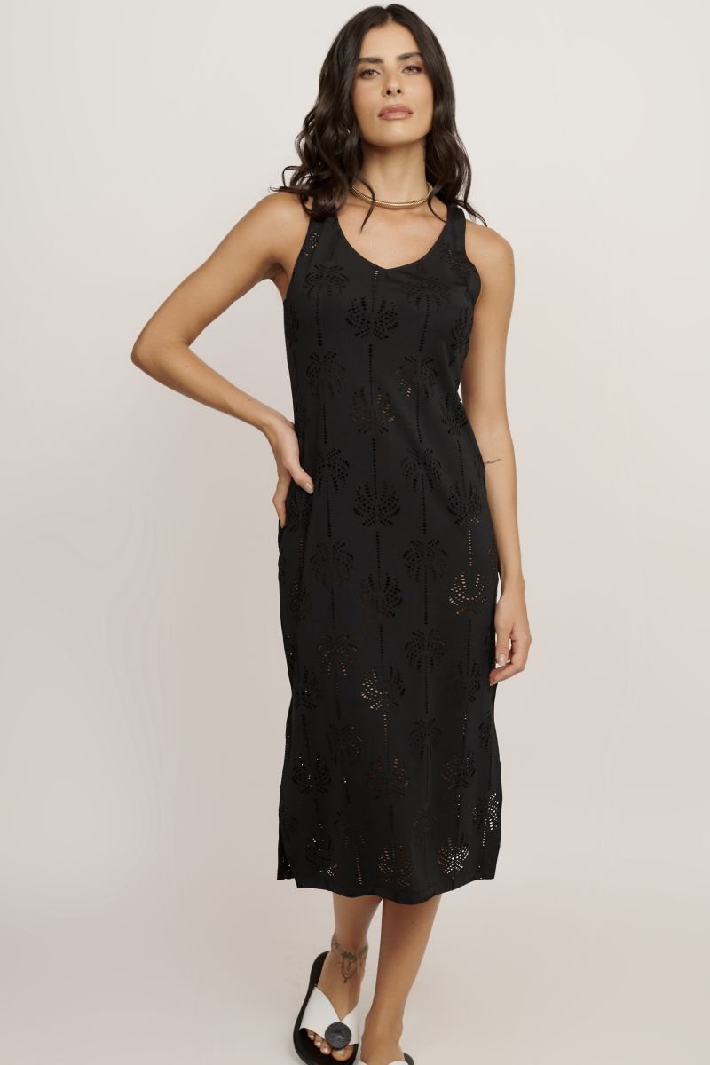 Vestido Midi em Laise Coqueiro Preto Refúgio - Belles - Preto