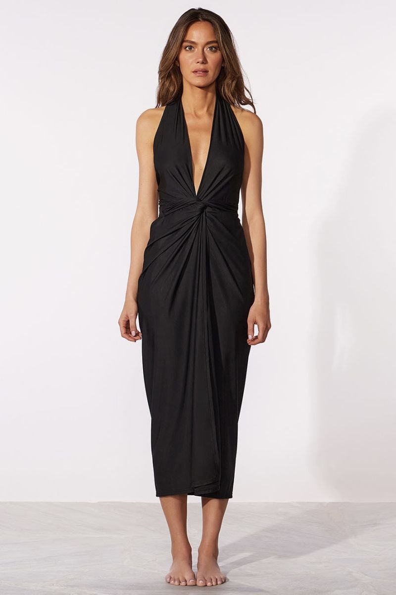 Vestido Midi Lisos com Amarração Saídas - Cia Marítima - Preto