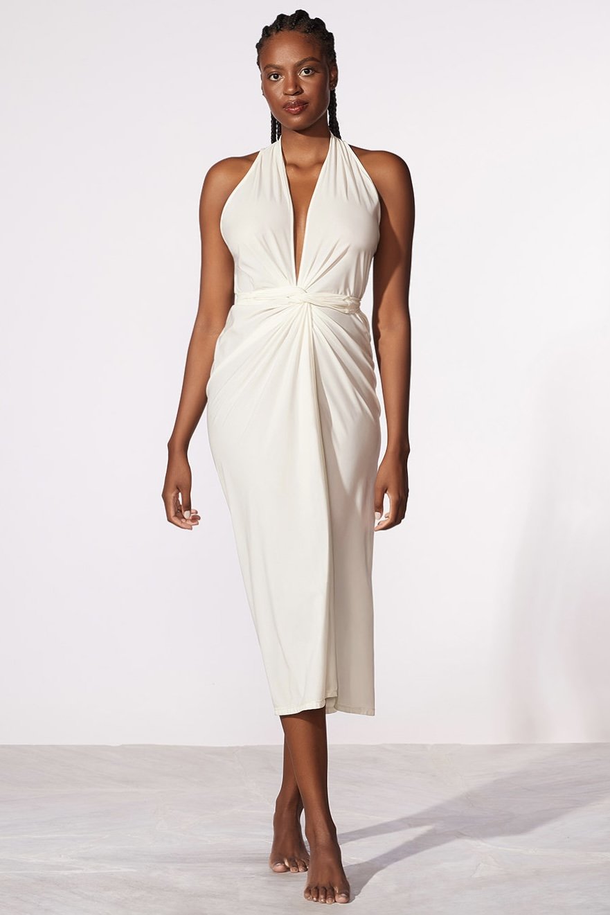 Vestido Midi Lisos com Amarração Saídas - Cia Marítima - Branco